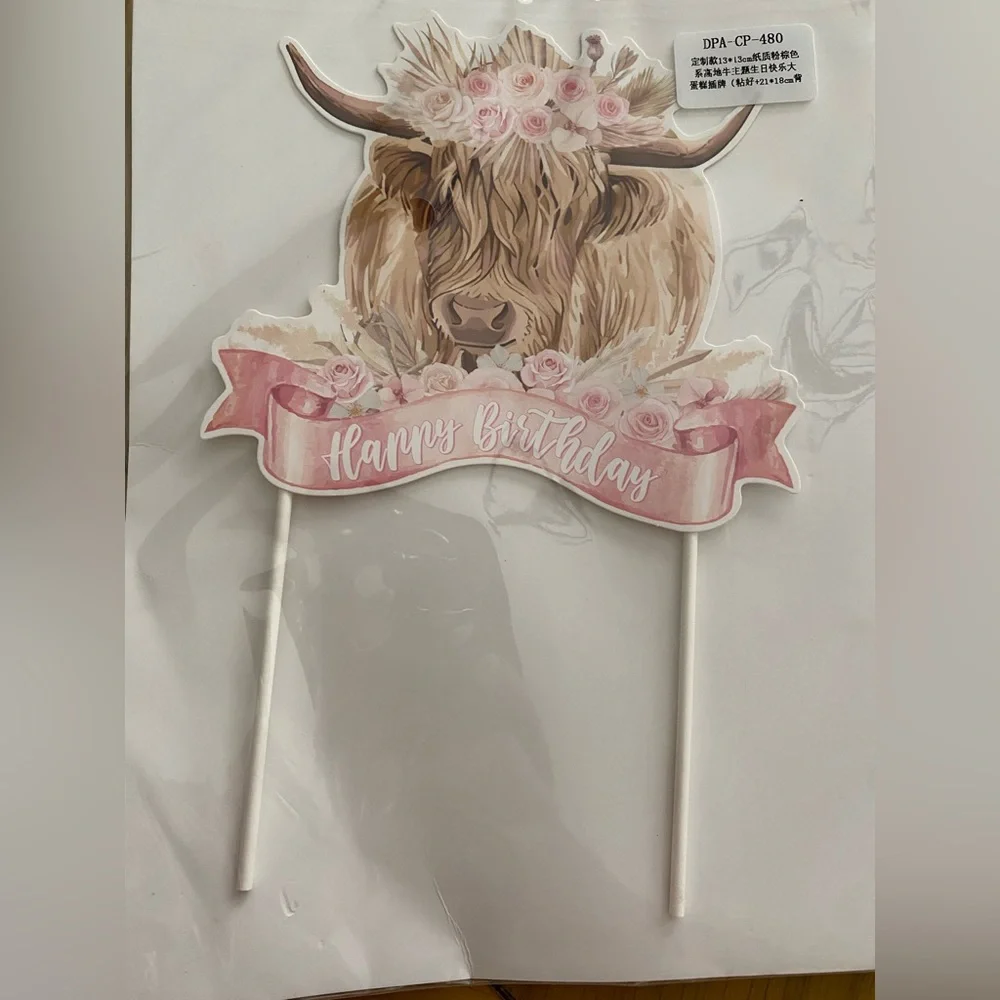Floral Bull Birthday Cake Topper